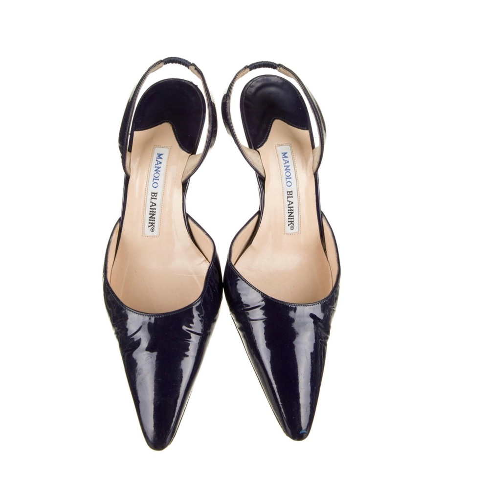 Size 6.5 or 36.5 blue Manolo Blahnik Patent Leather Slingback Pumps